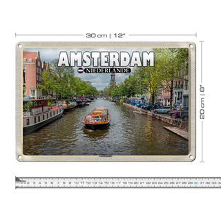 Blechschild Reise 30x20cm Amsterdam Niederlande Grachtenfahrt Fluss