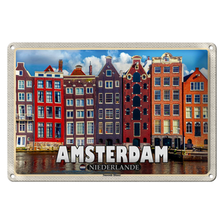 Blechschild Reise 30x20cm Amsterdam Niederlande Tanzende Häuser