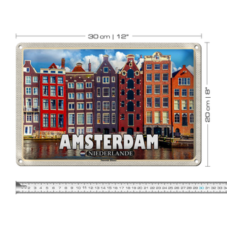 Blechschild Reise 30x20cm Amsterdam Niederlande Tanzende Häuser