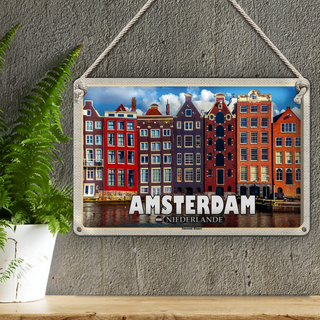 Blechschild Reise 30x20cm Amsterdam Niederlande Tanzende Häuser