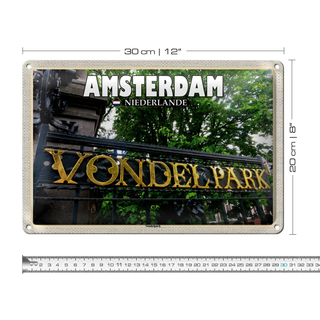 Blechschild Reise 30x20cm Amsterdam Niederlande Vondelpark