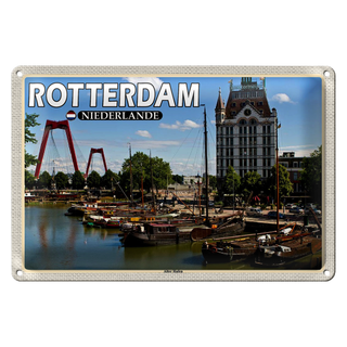 Blechschild Reise 30x20cm Rotterdam Niederlande Alter Hafen Boote