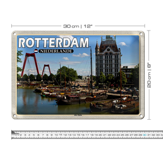 Blechschild Reise 30x20cm Rotterdam Niederlande Alter Hafen Boote