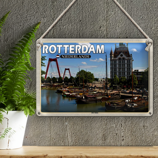 Blechschild Reise 30x20cm Rotterdam Niederlande Alter Hafen Boote