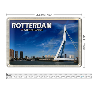 Blechschild Reise 30x20cm Rotterdam Niederlande Erasmus-Brücke