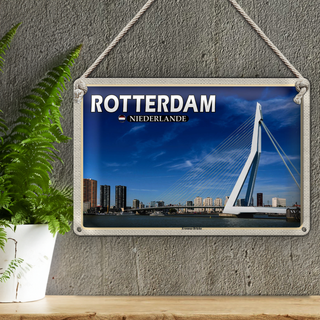Blechschild Reise 30x20cm Rotterdam Niederlande Erasmus-Brücke