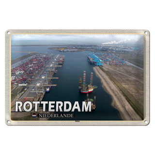 Blechschild Reise 30x20cm Rotterdam Niederlande Hafen Schiffe