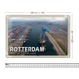 Blechschild Reise 30x20cm Rotterdam Niederlande Hafen Schiffe