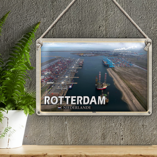 Blechschild Reise 30x20cm Rotterdam Niederlande Hafen Schiffe