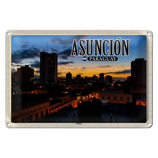Blechschild Reise 30x20cm Asuncion Paraguay Skyline Sonnenuntergang