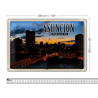Blechschild Reise 30x20cm Asuncion Paraguay Skyline Sonnenuntergang