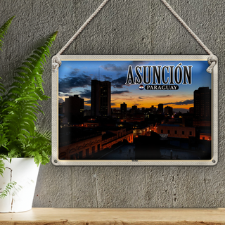 Blechschild Reise 30x20cm Asuncion Paraguay Skyline Sonnenuntergang