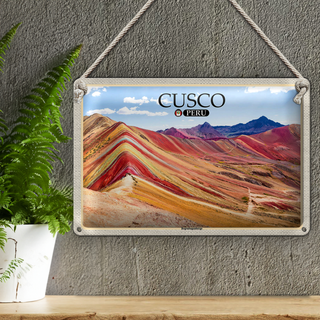 Blechschild Reise 30x20cm Cusco Peru Regenbogenberge