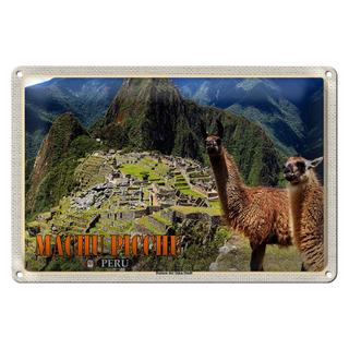 Blechschild Reise 30x20cm Machu Picchu Ruinen der Inka-Stadt Lamas