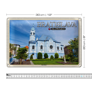 Blechschild Reise 30x20cm Bratislava Slowakei Blaue Kirche