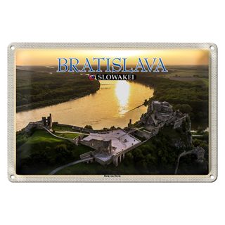 Blechschild Reise 30x20cm Bratislava Slowakei Burg von Devin