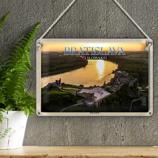 Blechschild Reise 30x20cm Bratislava Slowakei Burg von Devin