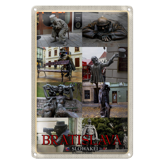 Blechschild Reise 20x30cm Bratislava Slowakei Statuen von Bratislava