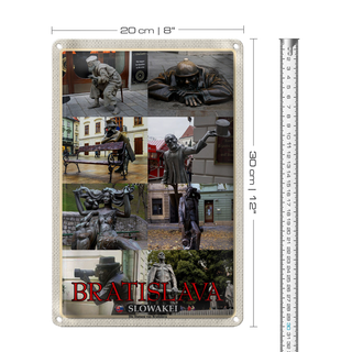 Blechschild Reise 20x30cm Bratislava Slowakei Statuen von Bratislava