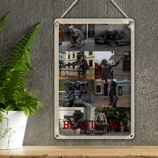 Blechschild Reise 20x30cm Bratislava Slowakei Statuen von Bratislava