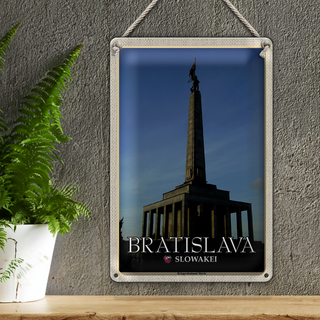 Blechschild Reise 20x30cm Bratislava Slowakei Kriegerdenkmal Slavin