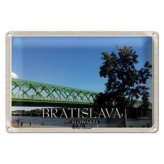 Blechschild Reise 30x20cm Bratislava Slowakei Stary Most Alte Brücke