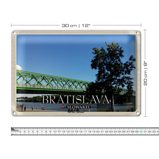 Blechschild Reise 30x20cm Bratislava Slowakei Stary Most Alte Brücke