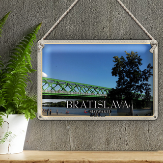 Blechschild Reise 30x20cm Bratislava Slowakei Stary Most Alte Brücke