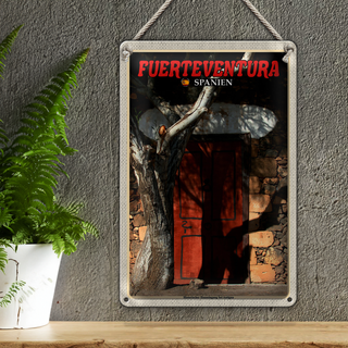 Blechschild Reise 20x30cm Fuerteventura Spanien Hauseingang Antigua