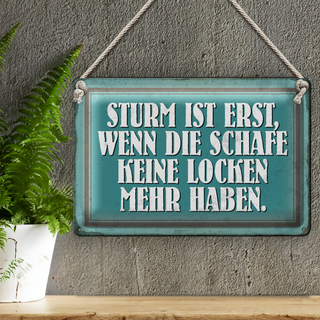 Blechschild Spruch 30x20cm Sturm wenn Schafe keine Locken