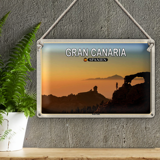 Blechschild Reise 30x20cm Gran Canaria Spanien Roque Nublo Berg