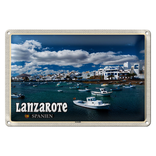Blechschild Reise 30x20cm Lanzarote Spanien Arrecife Stadt Meer