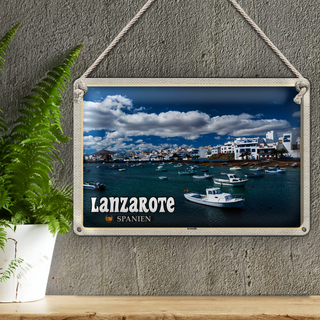 Blechschild Reise 30x20cm Lanzarote Spanien Arrecife Stadt Meer
