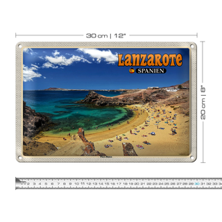 Blechschild Reise 30x20cm Lanzarote Spanien Playa Blanca Strand Meer