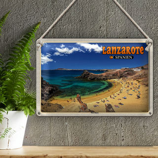Blechschild Reise 30x20cm Lanzarote Spanien Playa Blanca Strand Meer