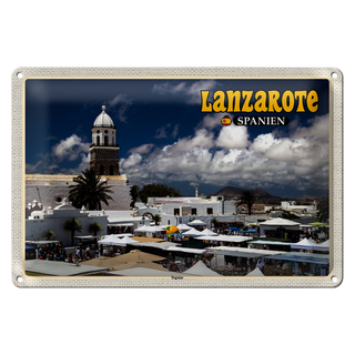 Blechschild Reise 30x20cm Lanzarote Spanien Teguise Stadt Kirche
