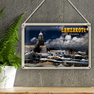 Blechschild Reise 30x20cm Lanzarote Spanien Teguise Stadt Kirche