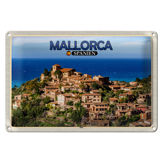 Blechschild Reise 30x20cm Mallorca Spanien Deià Meer Kleinstadt