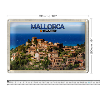 Blechschild Reise 30x20cm Mallorca Spanien Deià Meer Kleinstadt
