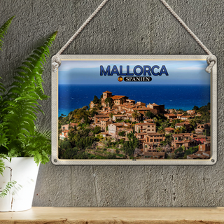 Blechschild Reise 30x20cm Mallorca Spanien Deià Meer Kleinstadt