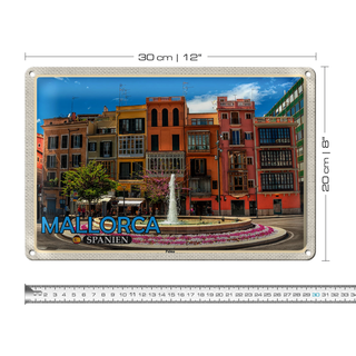 Blechschild Reise 30x20cm Mallorca Spanien Palma Brunnen Urlaub