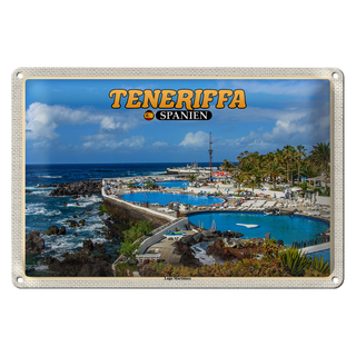 Blechschild Reise 30x20cm Teneriffa Spanien Lago Martiánez Freibad