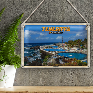 Blechschild Reise 30x20cm Teneriffa Spanien Lago Martiánez Freibad