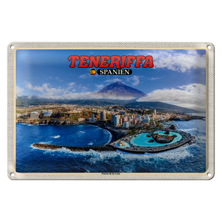 Blechschild Reise 30x20cm Teneriffa Spanien Puerto de la Cruz Berg