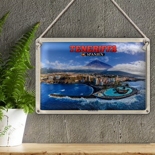 Blechschild Reise 30x20cm Teneriffa Spanien Puerto de la Cruz Berg