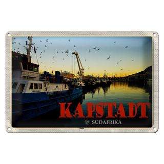 Blechschild Reise 30x20cm Kapstadt Südafrika Hafen Meer Boote