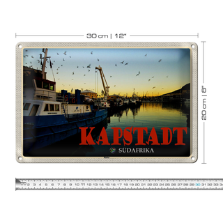 Blechschild Reise 30x20cm Kapstadt Südafrika Hafen Meer Boote