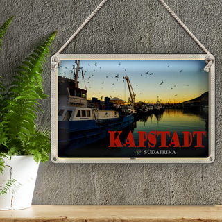Blechschild Reise 30x20cm Kapstadt Südafrika Hafen Meer Boote