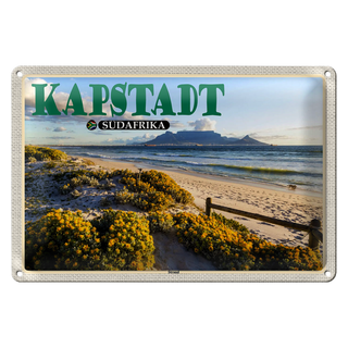 Blechschild Reise 30x20cm Kapstadt Südafrika Strand Meer Berge