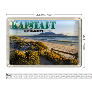 Blechschild Reise 30x20cm Kapstadt Südafrika Strand Meer Berge